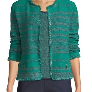 NIC+ZOE Green and Gray Blazer with Fringed Trim